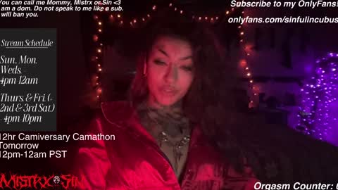 Snapshot of sinfulincubus chatting on January 29, 5:40 am Mistrx Sin online show from January 29, 5:40 am